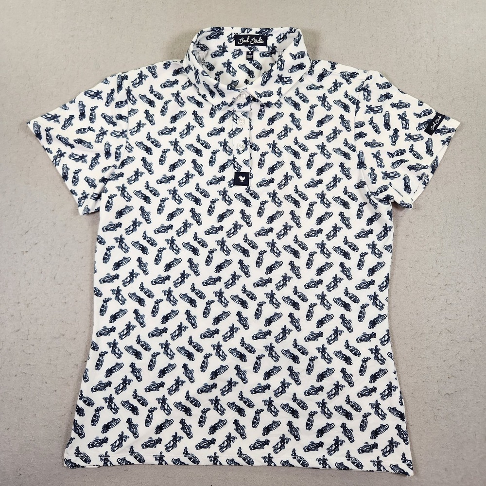 Bad Birdie Womens M Caddie By Day Print Core Performance Polyester Golf Polo NWT
